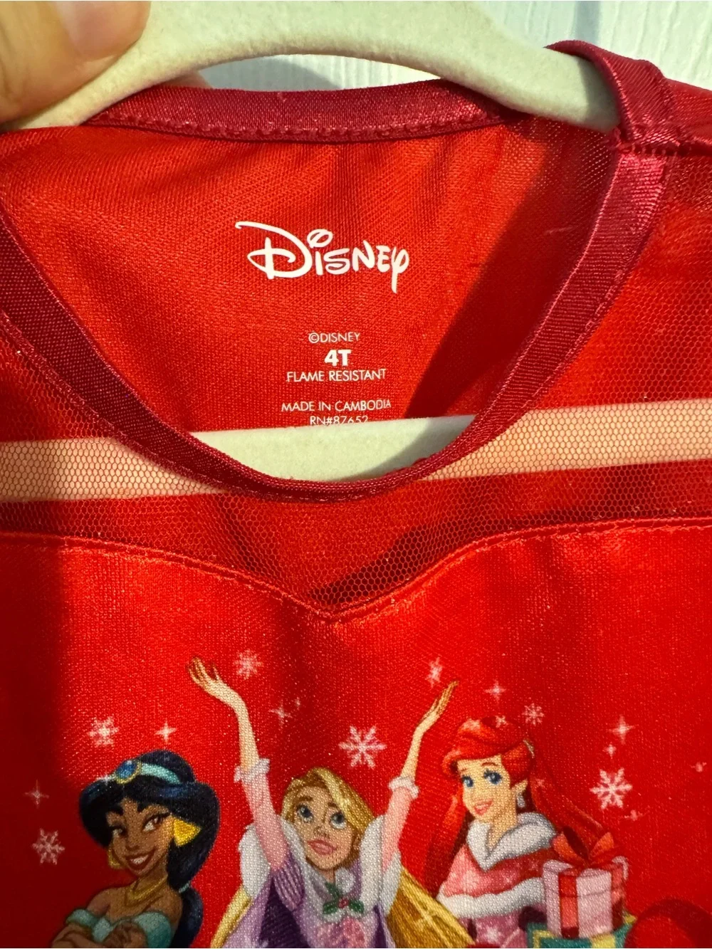 Disney Red Girls' Princess Holiday Dress Top with Multi-Color Character Print - Picture 3 of 5